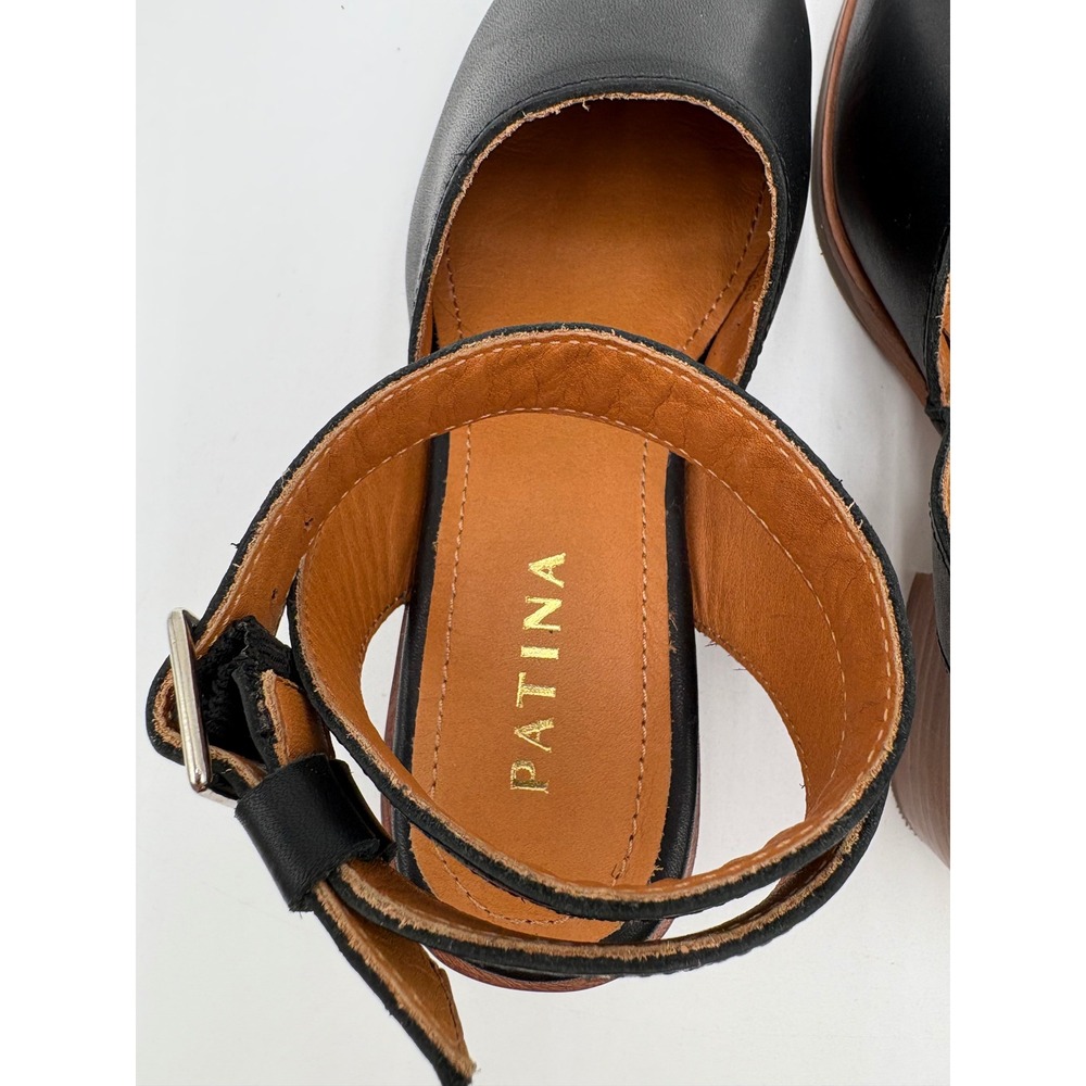 Patina Footwear Black Leather Ankle Strap Block Heel Pointed Toe Shoes 5.5 - Picture 4 of 10